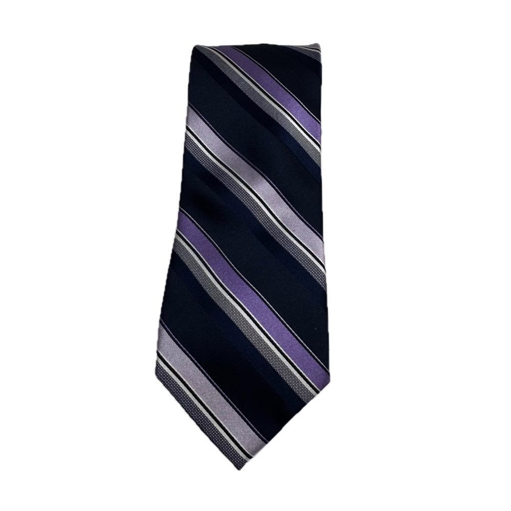 Black & Purple Striped Tie Formal Elegant Classic Menswear Accessory